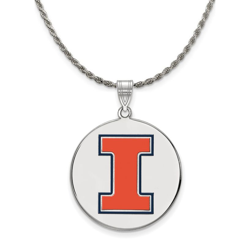 Sterling Silver U. Of Illinois Xl Enamel 'I' Disc Necklace - 24 In